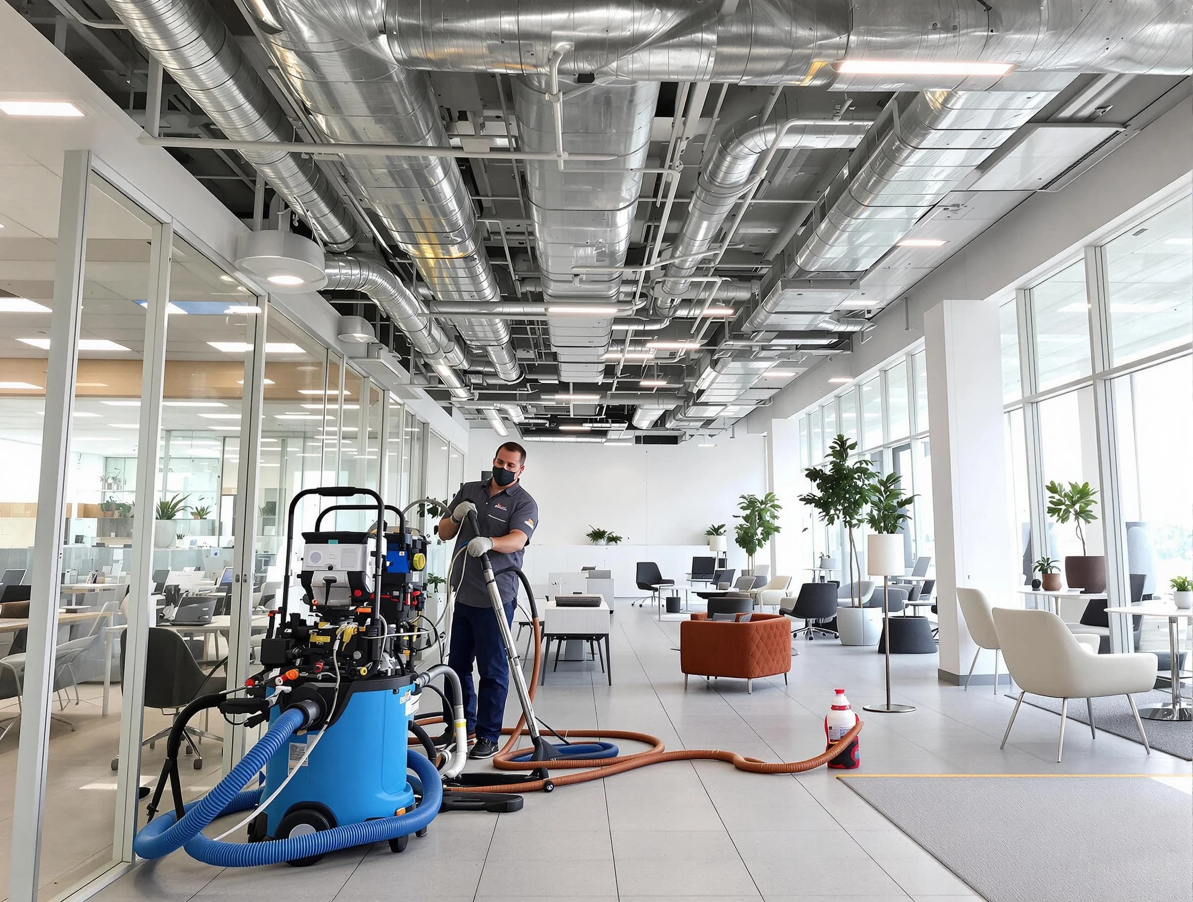 Los Chaves Air Duct Cleaning team conducting comprehensive commercial duct cleaning at a business location in Los Chaves