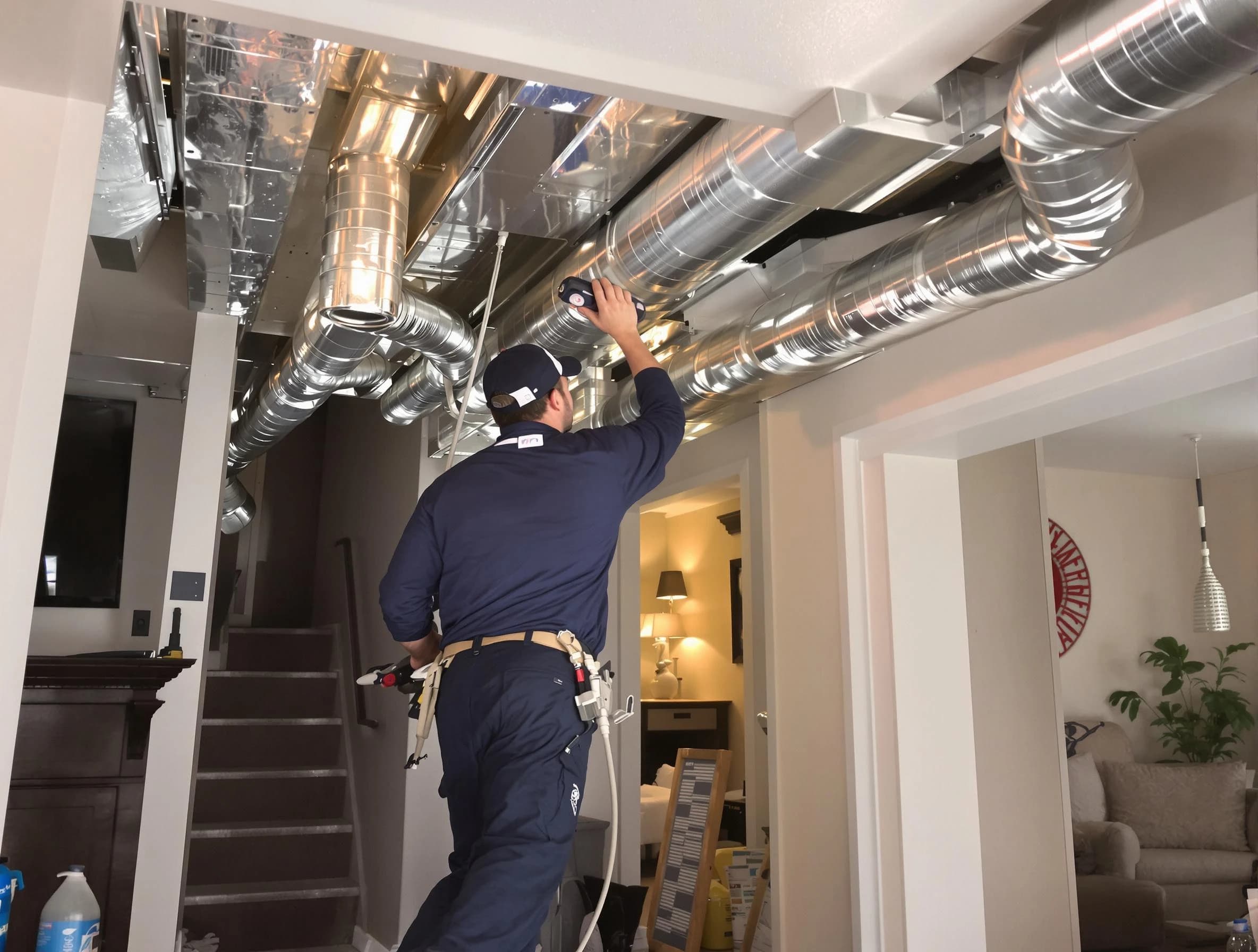 Los Chaves Air Duct Cleaning expert performing specialized duct cleaning in a mobile home in Los Chaves