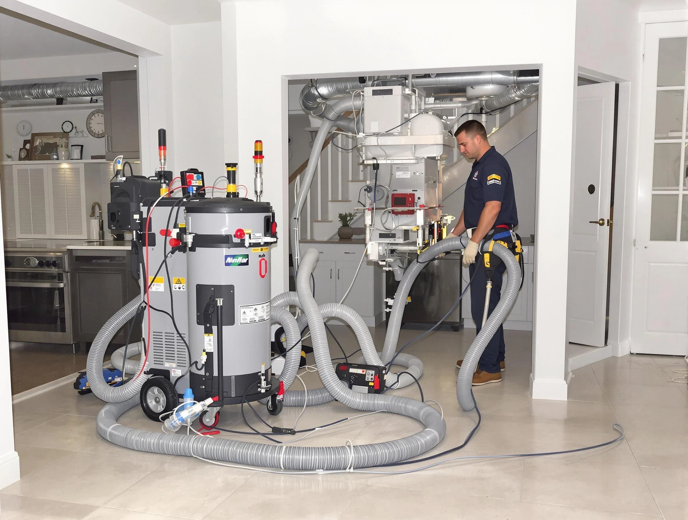 Los Chaves Air Duct Cleaning technician operating negative pressure cleaning equipment for thorough duct maintenance in Los Chaves