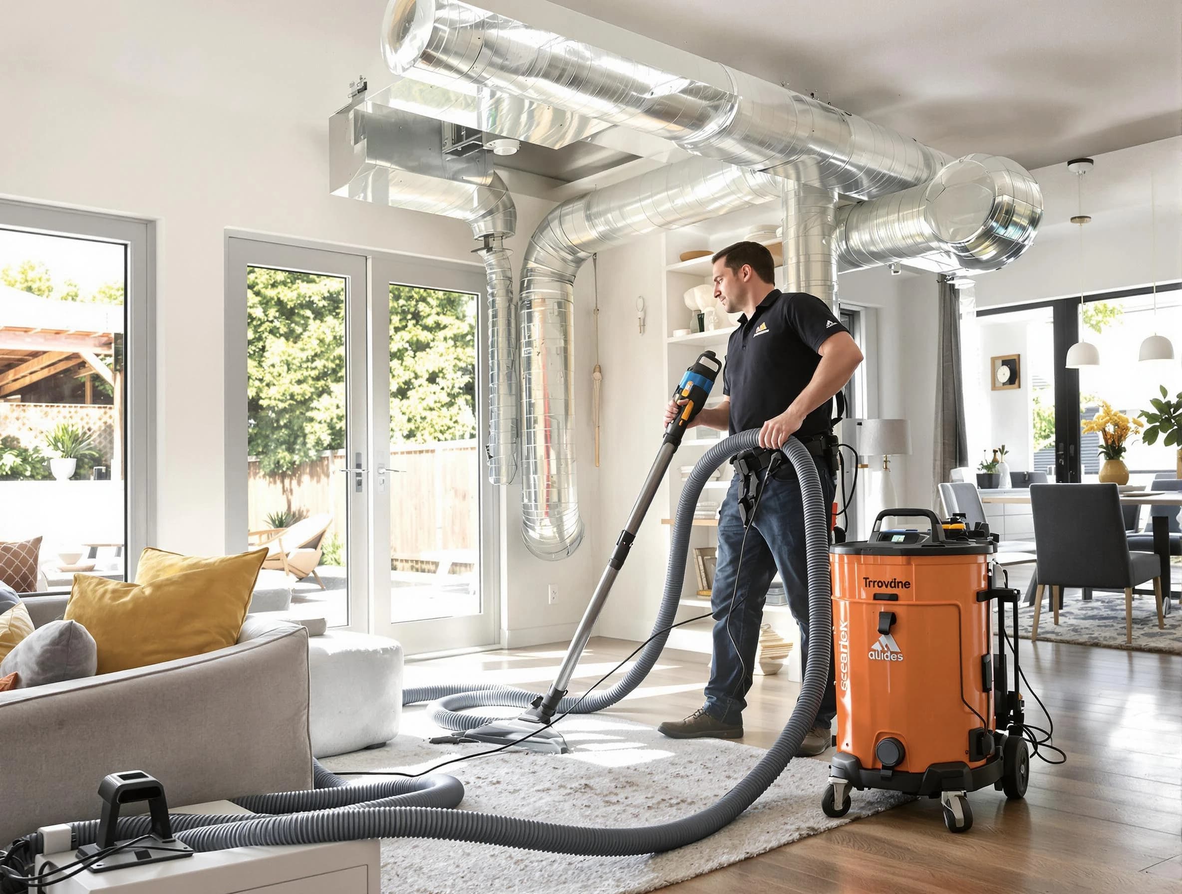 Los Chaves Air Duct Cleaning specialist performing thorough residential duct cleaning using advanced equipment in Los Chaves