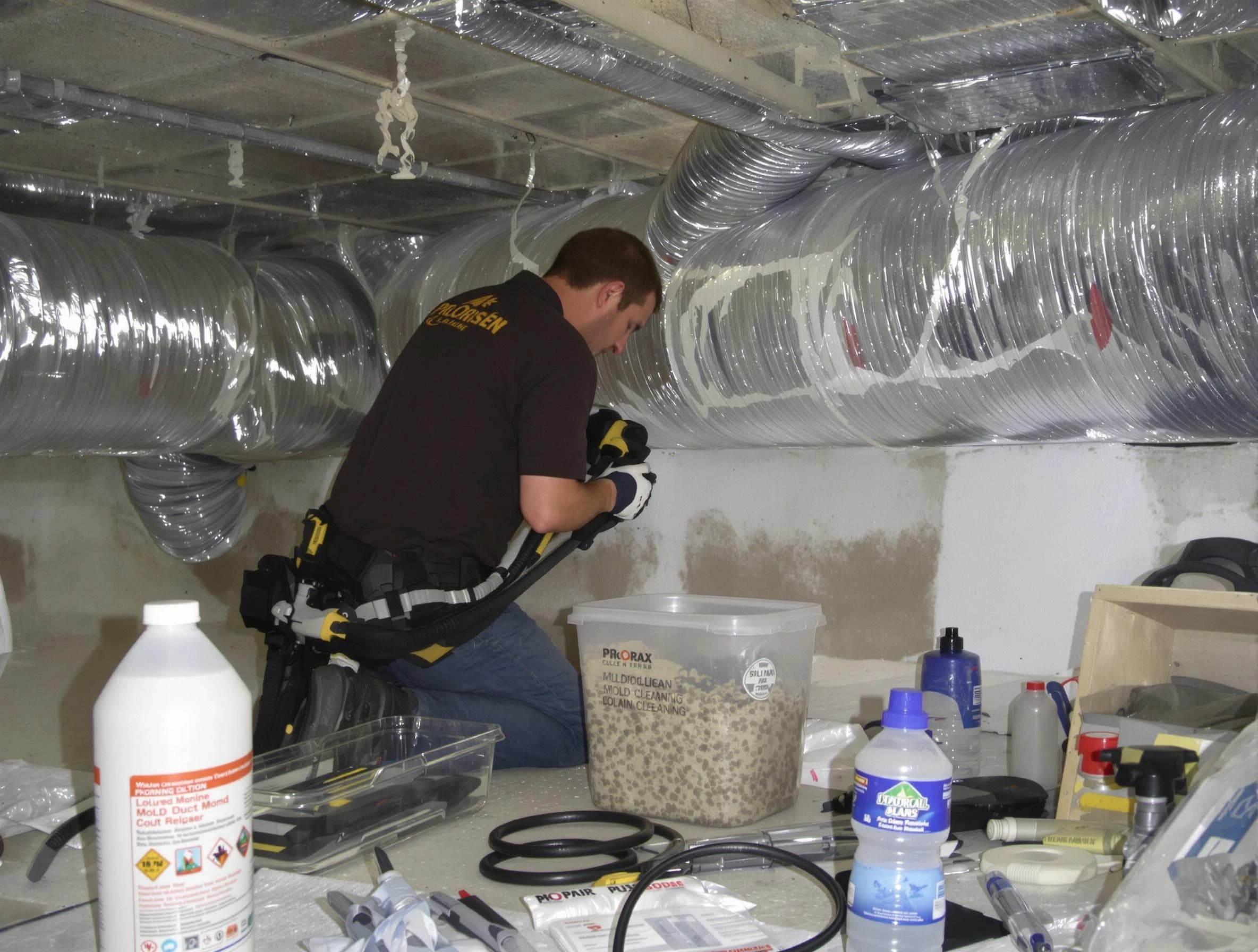 Los Chaves Air Duct Cleaning specialist performing professional mold removal from air ducts in Los Chaves